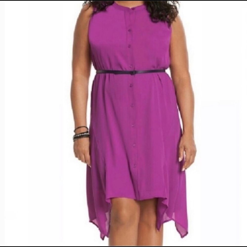 Lane Bryant Purple Button Down Dress with belt SIZE 14 NWT